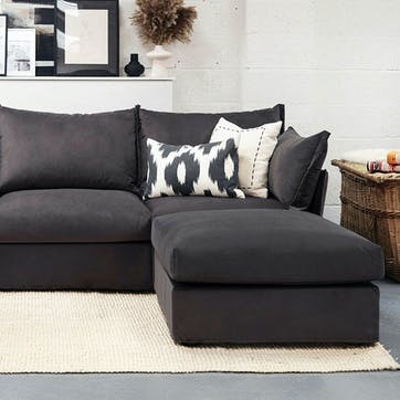 Model 06 Velvet 3 Seater Sofa With Chaise, Charcoal