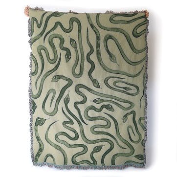 Snakes Woven Recycled Cotton Throw 137 x 183cm, Green