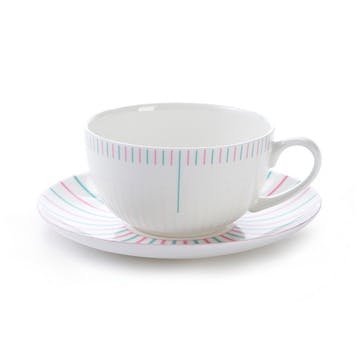 Cappuccino cup and saucer, H7.5 x D11cm, Jo Deakin LTD, Burst, pink/turquoise