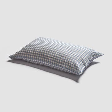 Gingham Pair of Standard Linen Pillowcases, Warm Blue