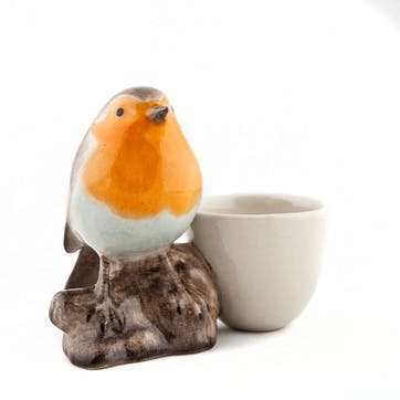 Robin With Egg Pair of Egg Cups H9cm Orange