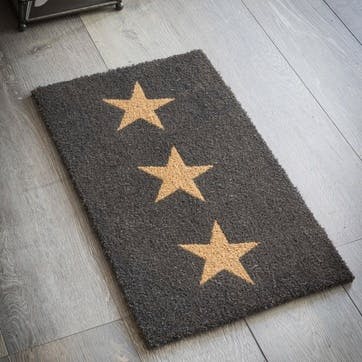 Doormat 3 Stars, Small in Charcoal, Coir