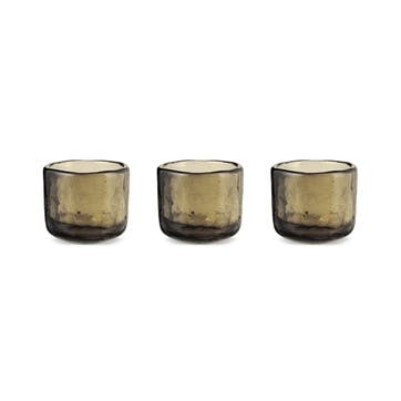 Irda Set of 3 Small Glass Tealights, Smoke Brown