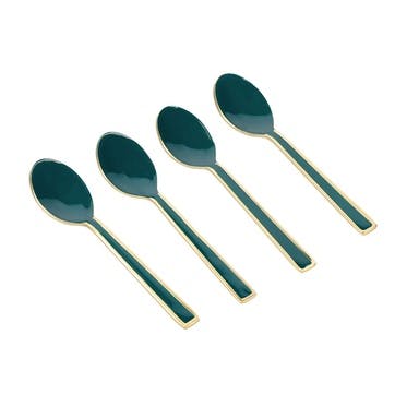 Set of 4 Teaspoons , Green/Gold