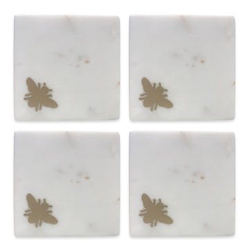 Bee Set of 4 Coasters L10cm x W10cm, White