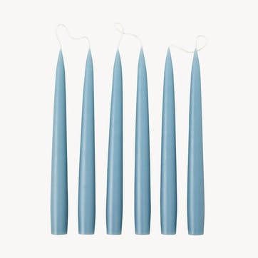 Set of 6 Tapered Dinner Candles H25cm, Grey Blue