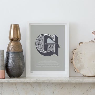 Illustrated Letter G Screen Print, 30cm x 40cm, Putty