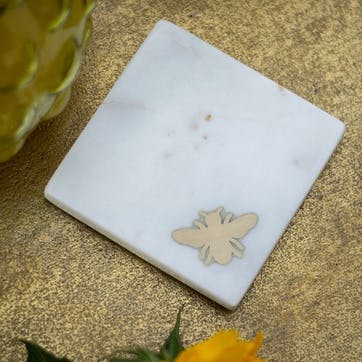 Bee Set of 4 Coasters L10cm x W10cm, White