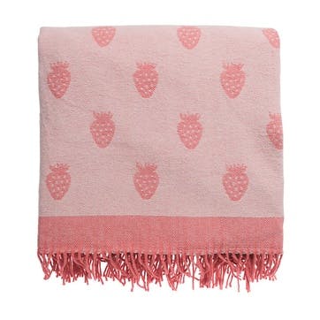 Strawberries Picnic Blanket 145cm, Pink, Black