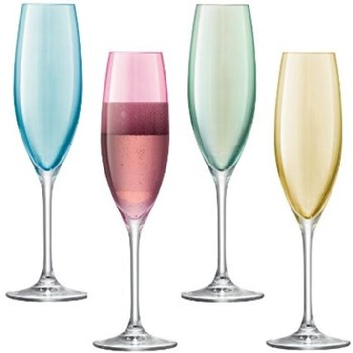 LSA Polka Champagne Glasses, Set of 4, Pastel Assorted