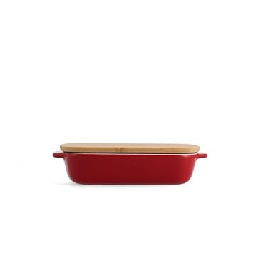 Stoneware Dish with Bamboo Lid 20cm, Empire Red