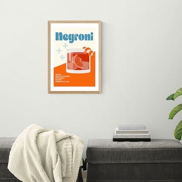 Luxe Poster Co Negroni Cocktail Print A2, Oak Frame