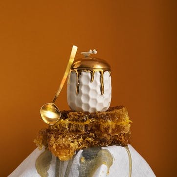 Beehive Honeypot 230ml, White & Gold