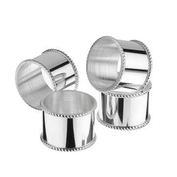 Set of 4 Silver Plated Napkin Rings with Beaded Border