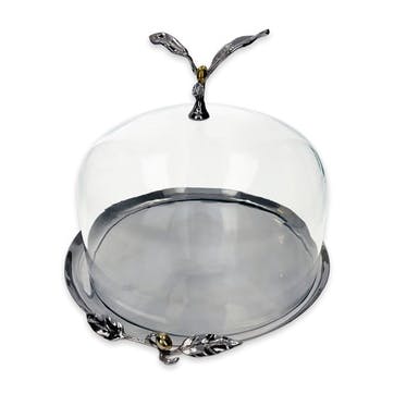 Olive Cakestand with Glass Dome D27 x H24 cm, Silver