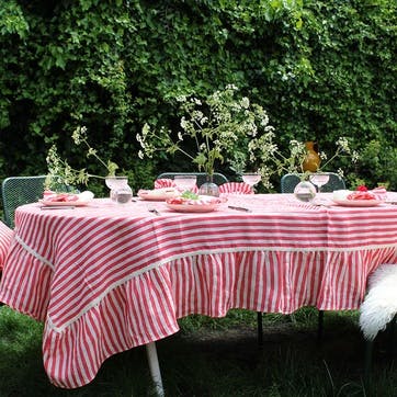 Candy Stripe Table cloth 240cm x 150cm, Cherry Red