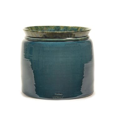 Glazed Reactive Flower Pot H26cm, Blue