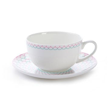 Ripple Cup and Saucer 375ml, Pink & Turquoise