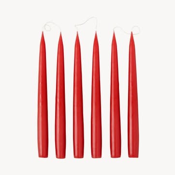 Set of 6 Tapered Dinner Candles H25cm, Berry Red