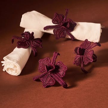 Set of 4 Orchid Napkin Rings , Mulberry