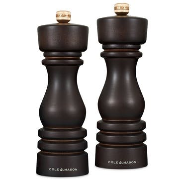 London Salt & Pepper Mills, 180mm, Chocolate Wood