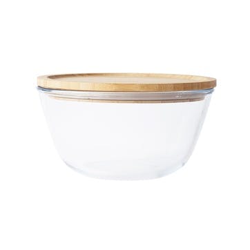 Glass Bowl With Bamboo Lid 1.6L, Clear