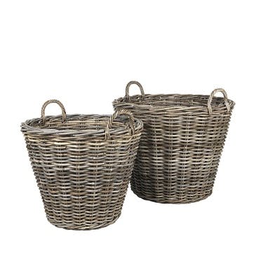 Bing Rattan Baskets, Set of 2, Grey Wash