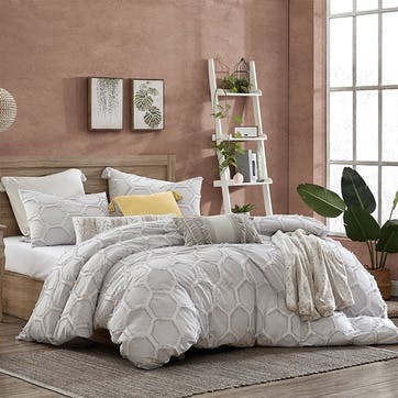 Clipped Honeycomb Double Duvet Cover, Grey