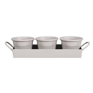 Classic Set of 3 Plant Pots with Tray  , Chalk