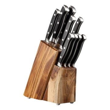 Traditional 9 Piece Kitchen & Steak Knife Set with Block, Acacia Wood