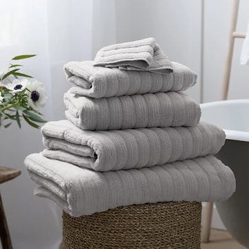 Hydrocotton Ribbed Towel, Bath Sheet, Pearl Grey