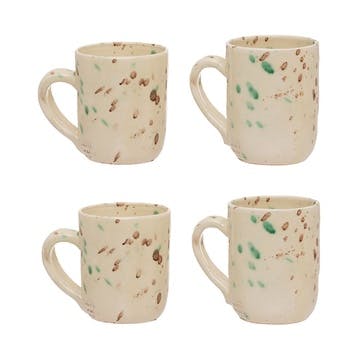 Manchada Set of 4 Speckled Mugs H11cm , White & Green
