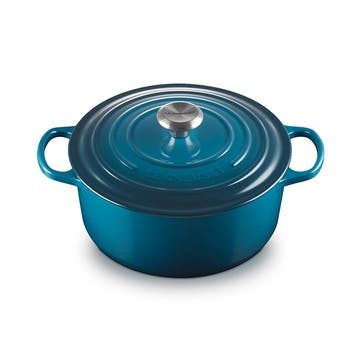 Signature Cast Iron Round Casserole, 26cm, Deep Teal