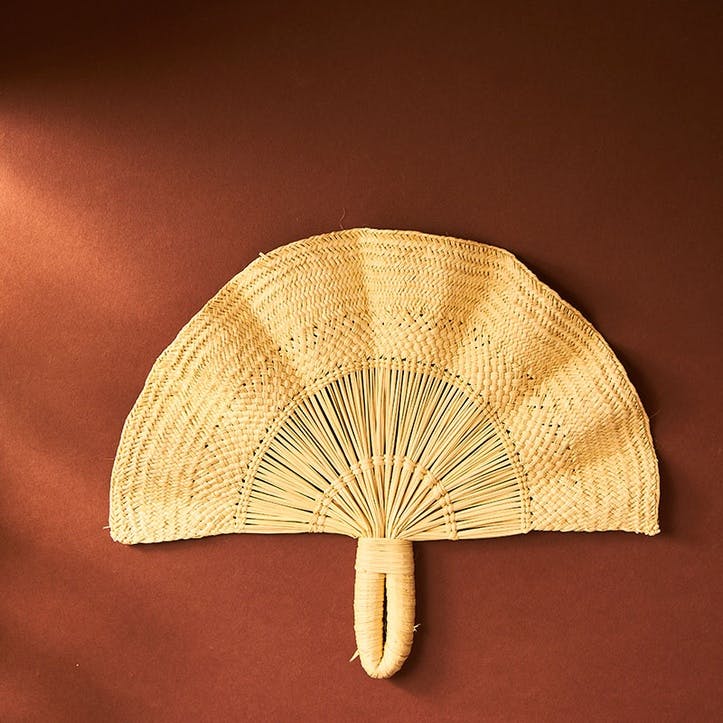 Classic Handwoven Colourful Fan 24cm, Natural