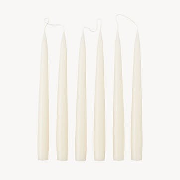 Set of 6 Tapered Dinner Candles H25cm, Off White