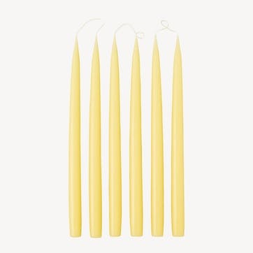 Set of 6 Tapered Dinner Candles H35cm, Pale Yellow