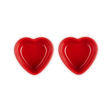 Set of 2 Heart Ramekins, Cerise