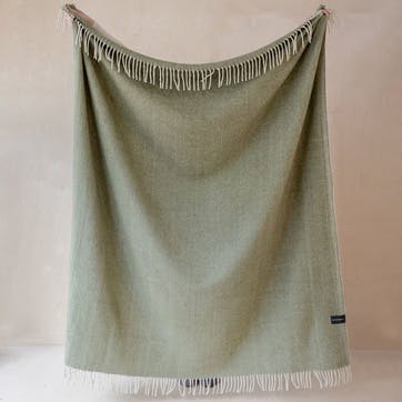 Herringbone Wool Blanket  145 x 190cm, Olive Herringbone