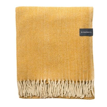 Herringbone Wool Blanket  145 x 190cm, Mustard Herringbone