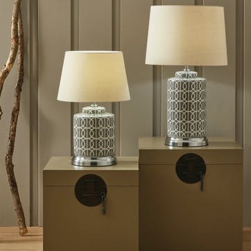 Aris Geo Pattern Table Lamp - Short; Grey & White