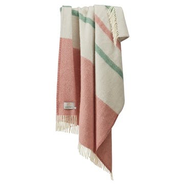 Pure New Wool Brecon Throw 150 x 183cm, Dusty Pink/Sea Green