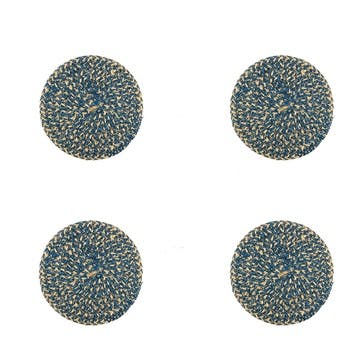 Jute Set of 4 Coasters D10cm, Cornflower