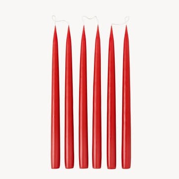 Set of 6 Tapered Dinner Candles H35cm, Berry Red