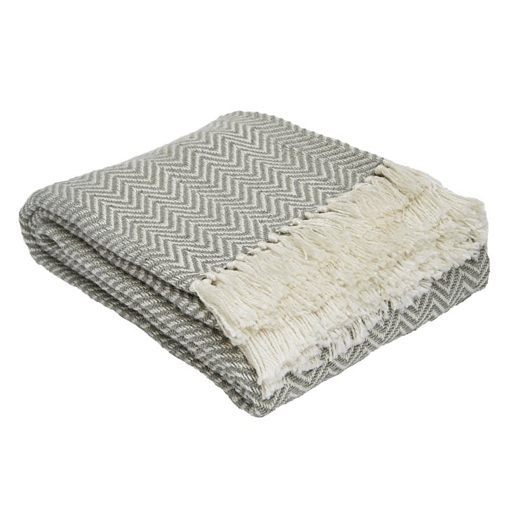 Herringbone Blanket, 2.3 x 1.3m, Dove Grey