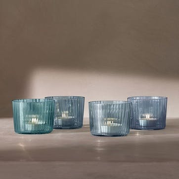 Gems Set of 4 Tealight Holders H6cm, Sapphire