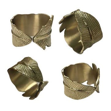 Feather Set of 4 Napkin Rings D6cm, Gold