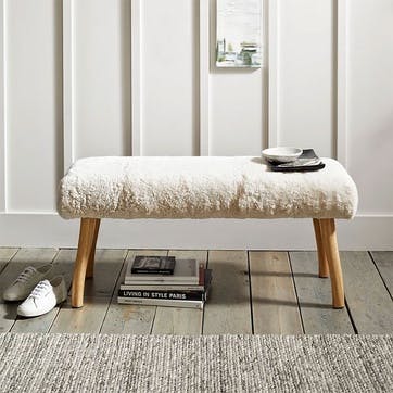 Curly Shearling Bench H47cm x W36cm x L105cm, Oatmeal