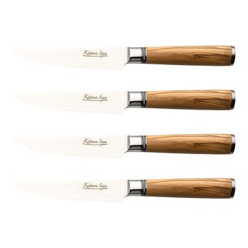 Katana Saya Olive Wood 4 Pce Steak Knife Set ,