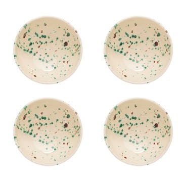 Manchada Set of 4 Speckled Bowls D15cm, White & Green