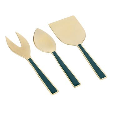 Cheese Knife Set, 3 pieces , Green/Gold